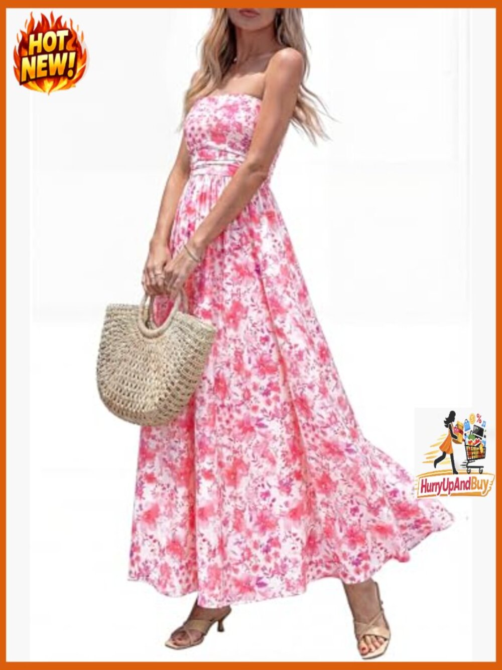 Strapless Maxi Dress Floral Boho Elegant Wedding Guest Beach Vacation - Picture 5 of 7